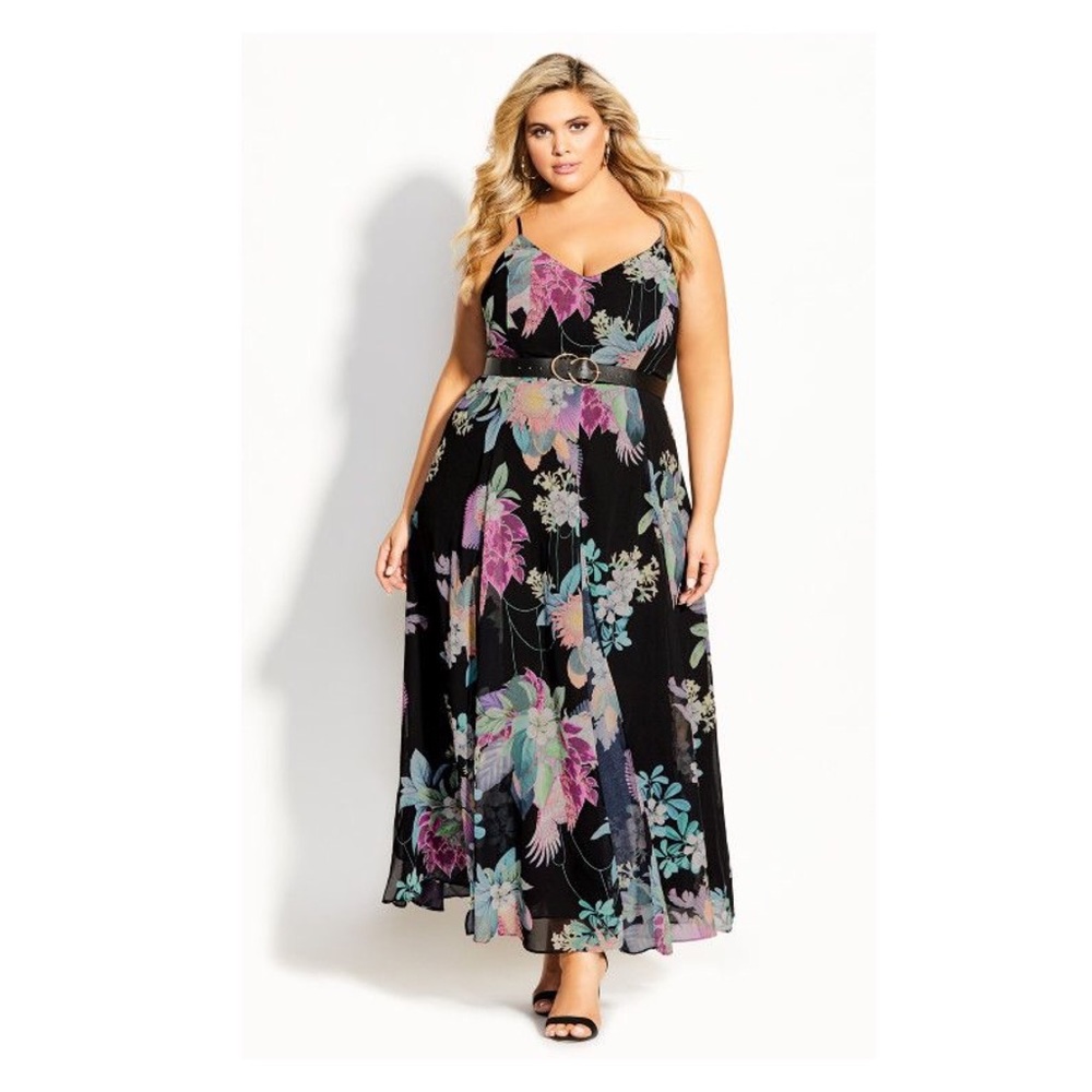 City Chic Black Wild Heartwine Maxi Dress Sz.XXL(24) NWT